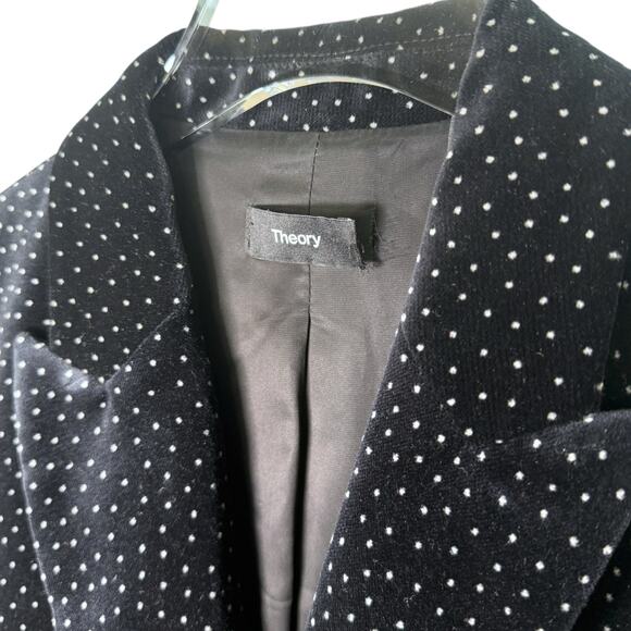 Theory Women's Size 10 Andorie Dot Velvet Jacket Black White Polka Dot Career - Picture 5 of 11